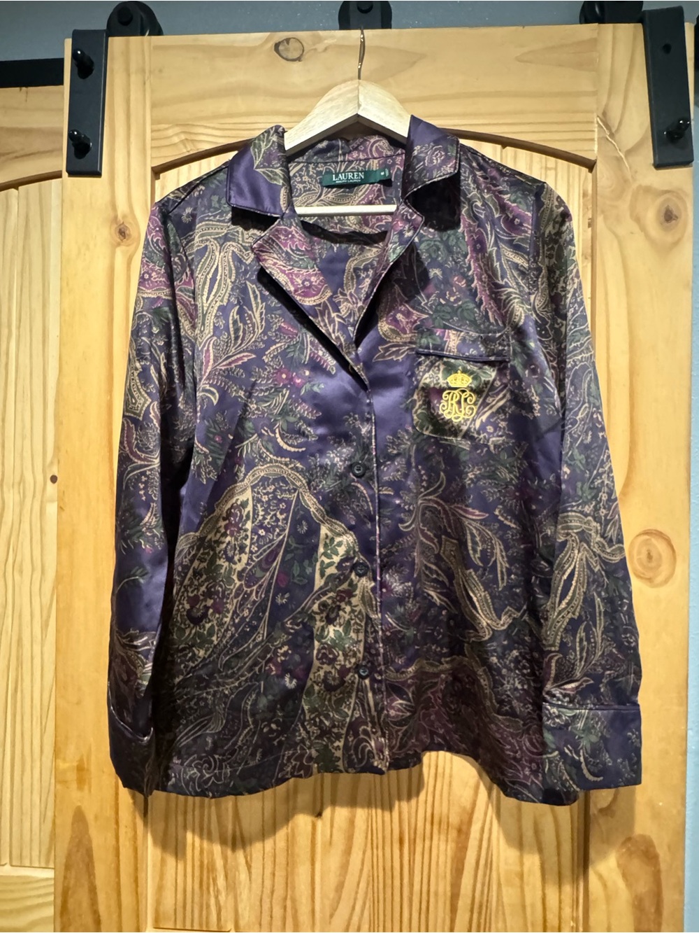 Ralph Lauren Purple Paisley Button-Down Shirt with Gold Crest
